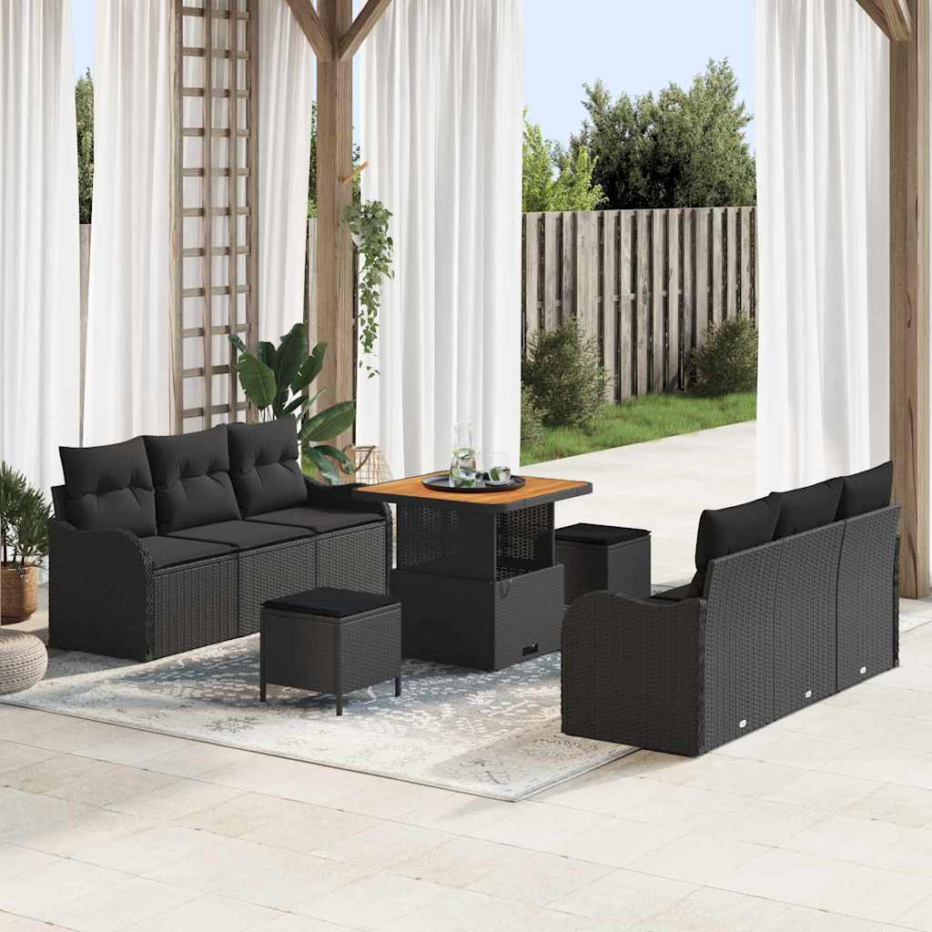 3362214_1.jpg Gartensofa-set mit Kissen 9 pcs Schwarz Poly-Rattan – Bild 1
