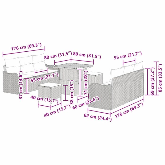 Gartensofa-set mit Kissen 9 pcs Schwarz Poly-Rattan – Bild 12