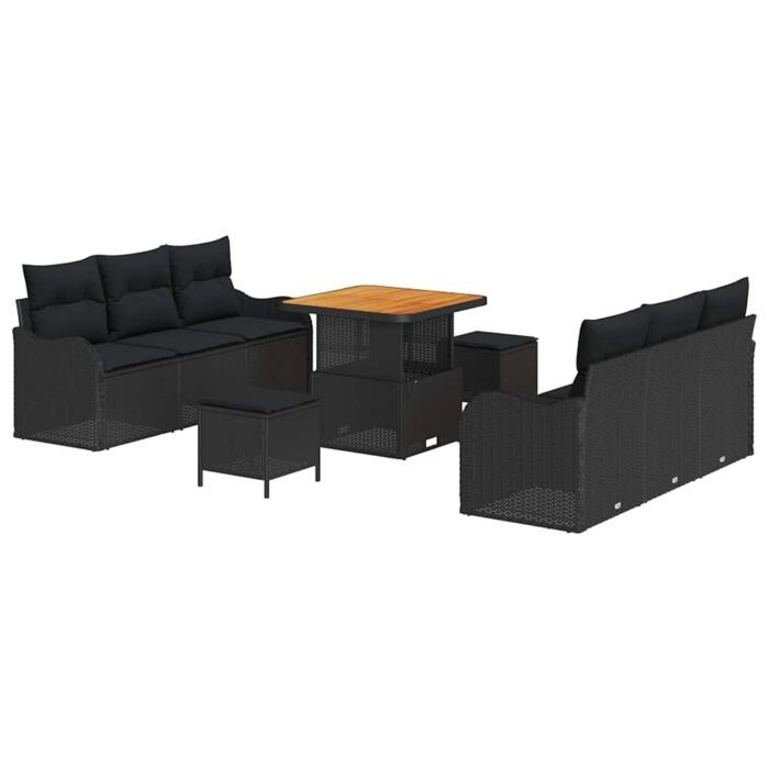 Gartensofa-set mit Kissen 9 pcs Schwarz Poly-Rattan – Bild 2