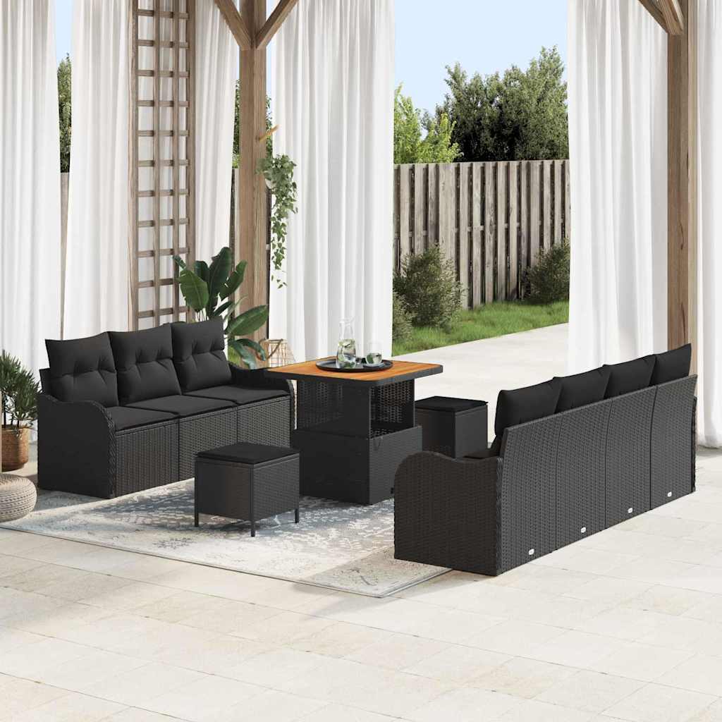 3362224_1.jpg Gartensofa-set mit Kissen 10 pcs Schwarz Poly-Rattan – Bild 1