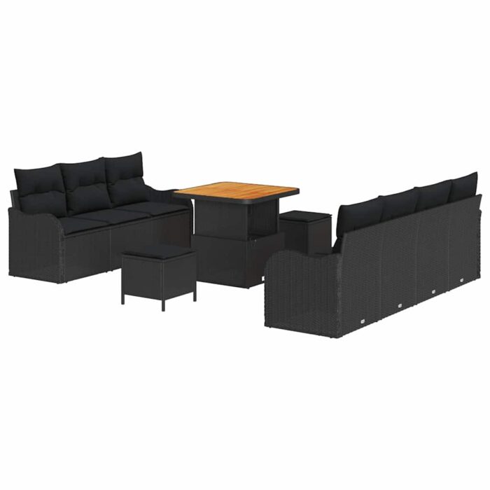 Gartensofa-set mit Kissen 10 pcs Schwarz Poly-Rattan – Bild 2