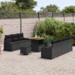 Gartensofa-set mit Kissen 10 pcs Schwarz Poly-Rattan – Bild 3