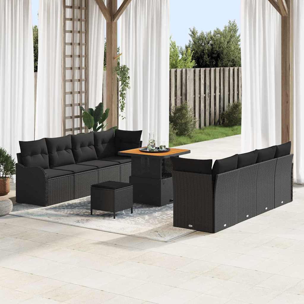 3362234_1.jpg Gartensofa-set mit Kissen 11 pcs Schwarz Poly-Rattan – Bild 1