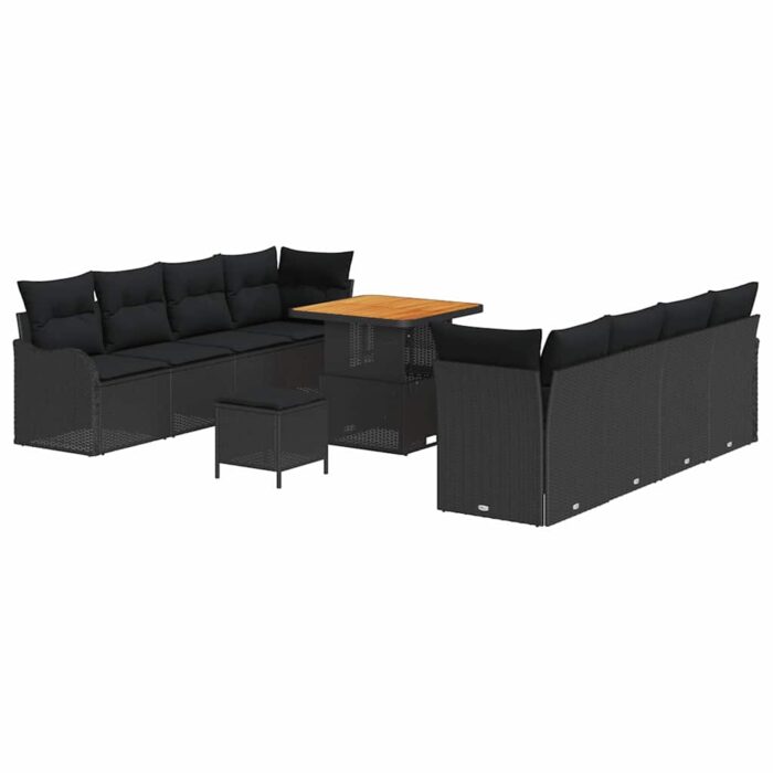 Gartensofa-set mit Kissen 11 pcs Schwarz Poly-Rattan – Bild 2