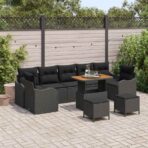Gartensofa-set mit Kissen 10 pcs Schwarz Poly-Rattan