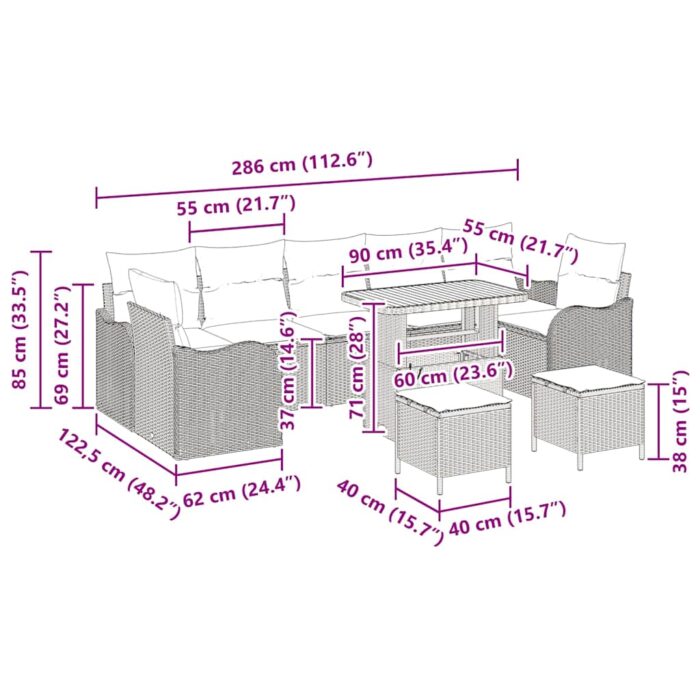 Gartensofa-set mit Kissen 10 pcs Schwarz Poly-Rattan – Bild 12
