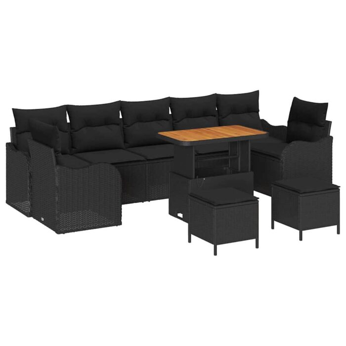 Gartensofa-set mit Kissen 10 pcs Schwarz Poly-Rattan – Bild 2