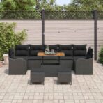 Gartensofa-set mit Kissen 10 pcs Schwarz Poly-Rattan – Bild 3