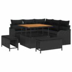 Gartensofa-set mit Kissen 8 pcs Schwarz Poly-Rattan – Bild 2