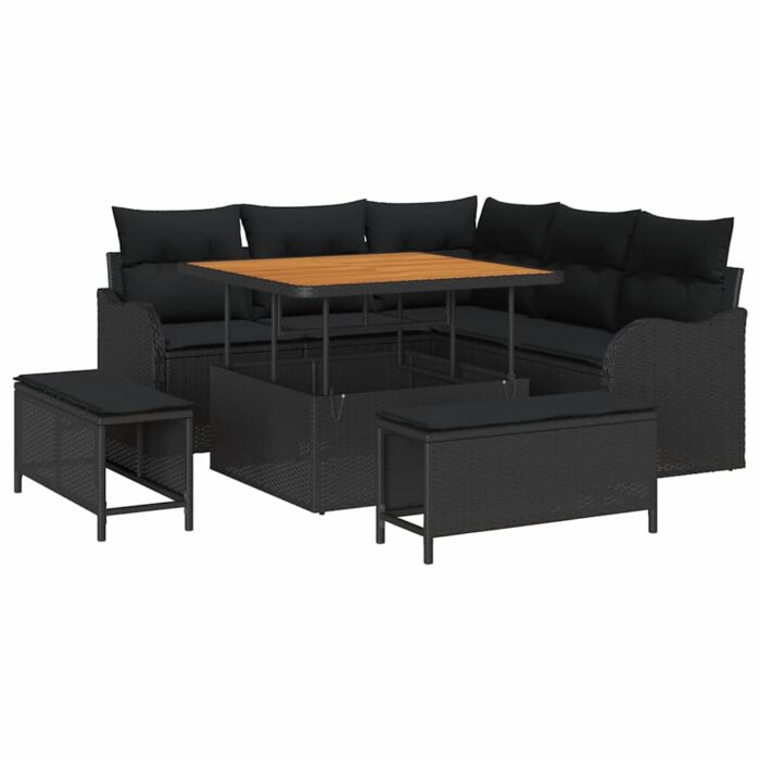 Gartensofa-set mit Kissen 8 pcs Schwarz Poly-Rattan – Bild 2