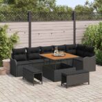 Gartensofa-set mit Kissen 9 pcs Schwarz Poly-Rattan
