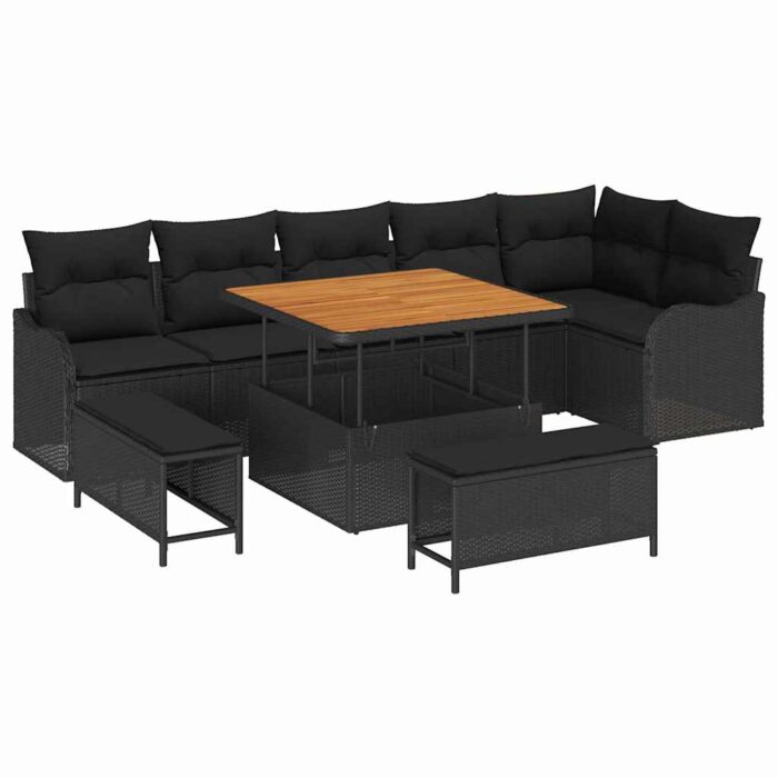 Gartensofa-set mit Kissen 9 pcs Schwarz Poly-Rattan – Bild 2