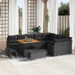 Gartensofa-set mit Kissen 12 pcs Schwarz Poly-Rattan