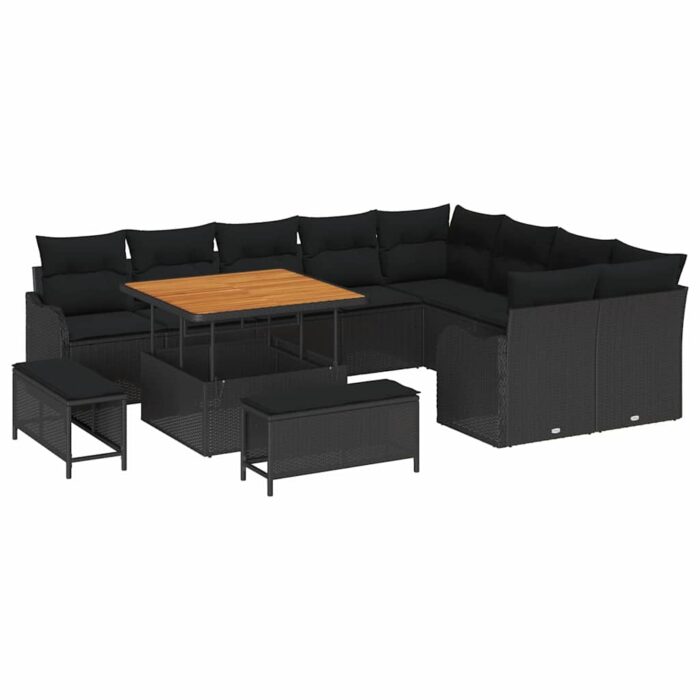 Gartensofa-set mit Kissen 12 pcs Schwarz Poly-Rattan – Bild 2