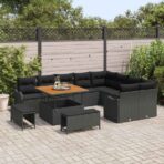 Gartensofa-set mit Kissen 12 pcs Schwarz Poly-Rattan – Bild 3