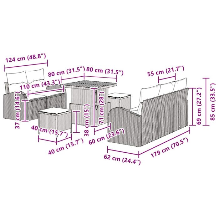 Gartensofa-set mit Kissen 8 pcs Schwarz Poly-Rattan – Bild 12