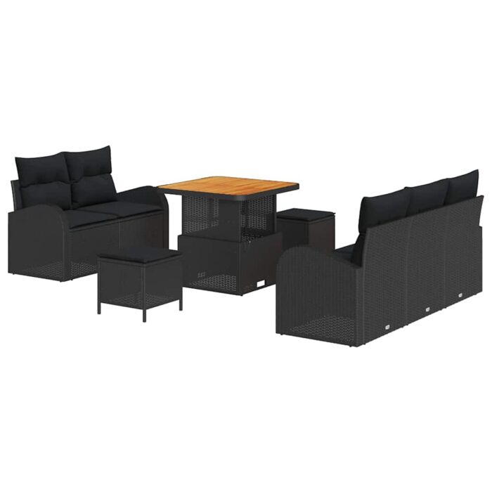 Gartensofa-set mit Kissen 8 pcs Schwarz Poly-Rattan – Bild 2