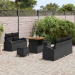 Gartensofa-set mit Kissen 8 pcs Schwarz Poly-Rattan – Bild 3