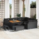 Gartensofa-set mit Kissen 13 pcs Schwarz Poly-Rattan