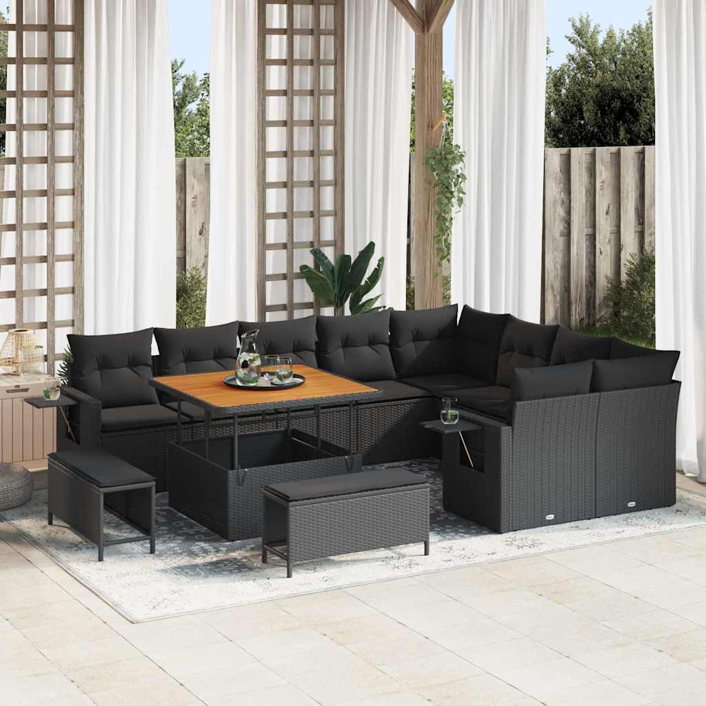 3363724_1.jpg Gartensofa-set mit Kissen 13 pcs Schwarz Poly-Rattan – Bild 1