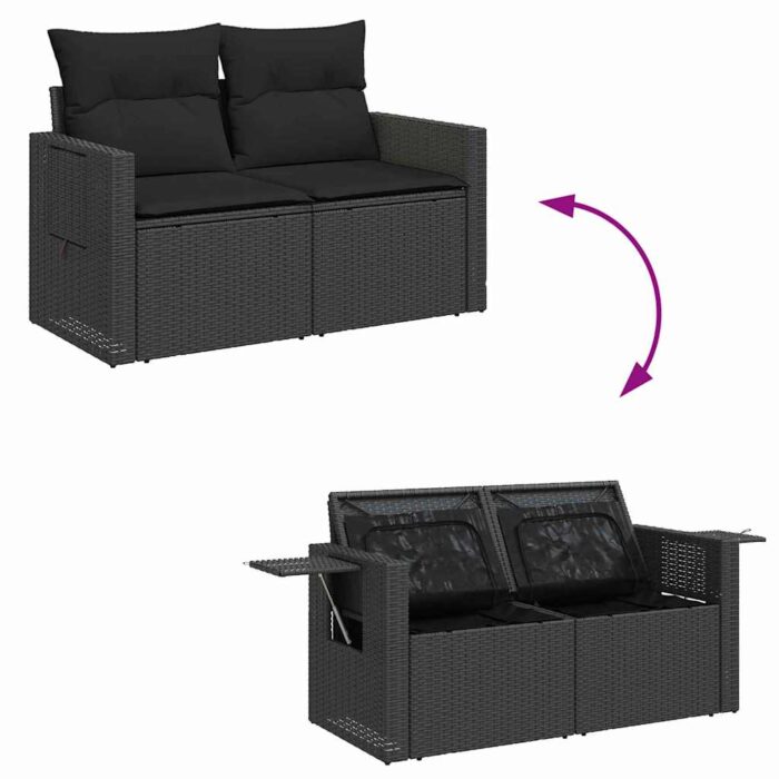 Gartensofa-set mit Kissen 13 pcs Schwarz Poly-Rattan – Bild 12
