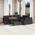 Gartensofa-set mit Kissen 13 pcs Schwarz Poly-Rattan