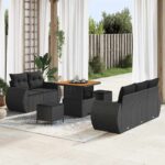 Gartensofa-set mit Kissen mit Kissen 8 pcs Schwarz Poly-Rattan