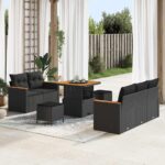 Gartensofa-set mit Kissen 10 pcs Schwarz Poly-Rattan