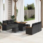 Gartensofa-set mit Kissen 11 pcs Schwarz Poly-Rattan