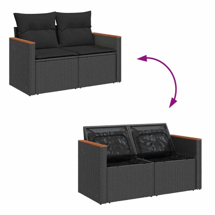 Gartensofa-set mit Kissen 11 pcs Schwarz Poly-Rattan – Bild 10
