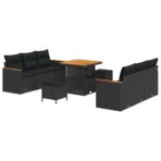 Gartensofa-set mit Kissen 11 pcs Schwarz Poly-Rattan – Bild 2