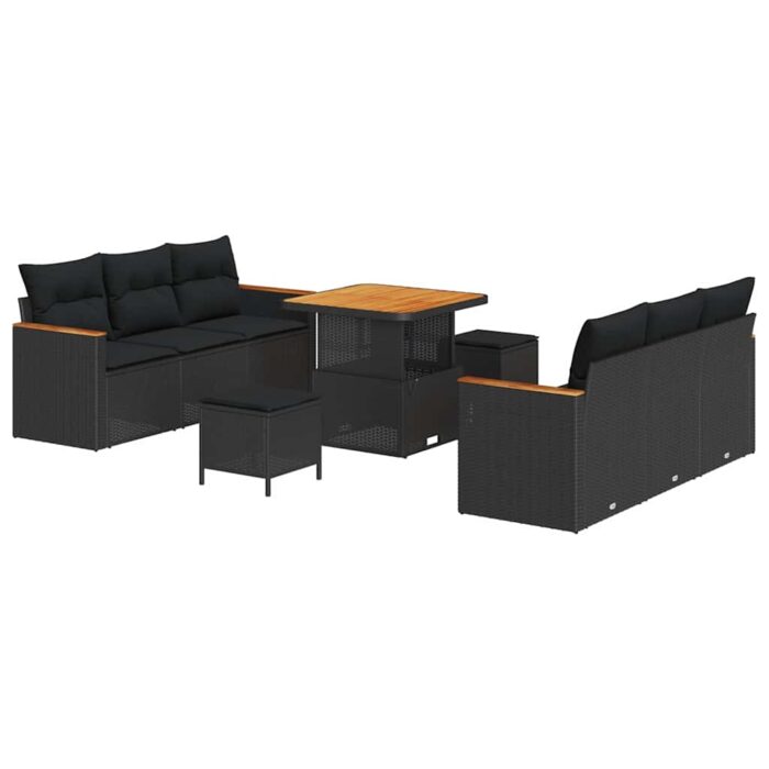 Gartensofa-set mit Kissen 11 pcs Schwarz Poly-Rattan – Bild 2