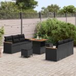 Gartensofa-set mit Kissen 11 pcs Schwarz Poly-Rattan – Bild 3