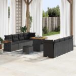 Gartensofa-set mit Kissen 12 pcs Schwarz Poly-Rattan