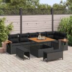 Gartensofa-set mit Kissen 11 pcs Schwarz Poly-Rattan