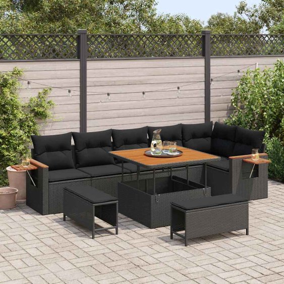 3365134_1.jpg Gartensofa-set mit Kissen 11 pcs Schwarz Poly-Rattan – Bild 1