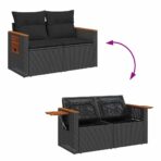 Gartensofa-set mit Kissen 11 pcs Schwarz Poly-Rattan – Bild 12