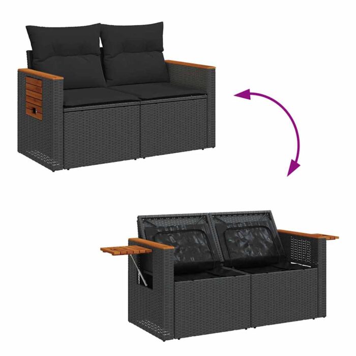 Gartensofa-set mit Kissen 11 pcs Schwarz Poly-Rattan – Bild 12