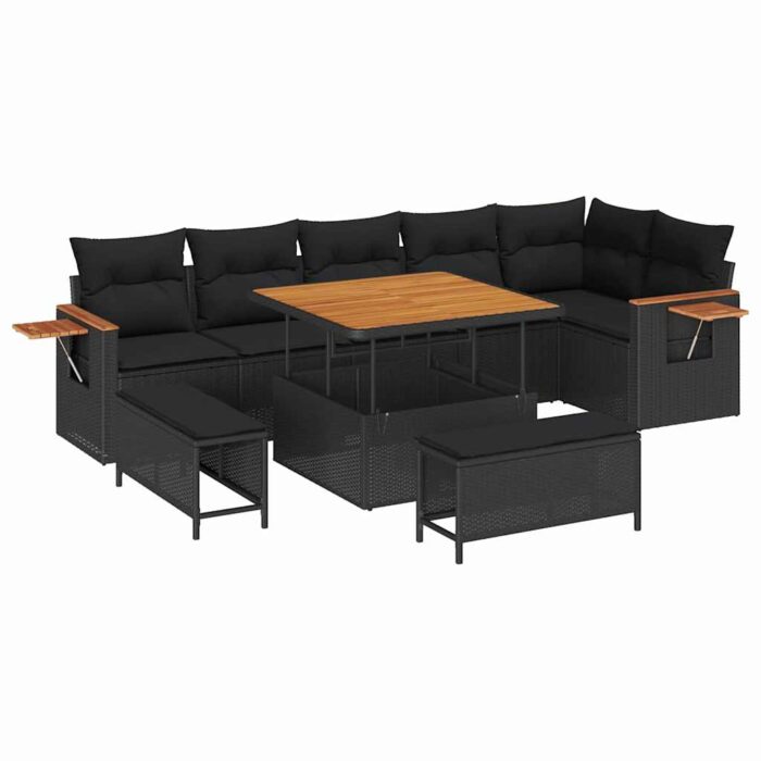 Gartensofa-set mit Kissen 11 pcs Schwarz Poly-Rattan – Bild 2