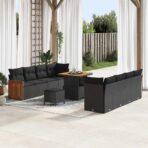 Gartensofa-set mit Kissen 12 pcs Schwarz Poly-Rattan