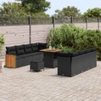 Gartensofa-set mit Kissen 12 pcs Schwarz Poly-Rattan – Bild 3