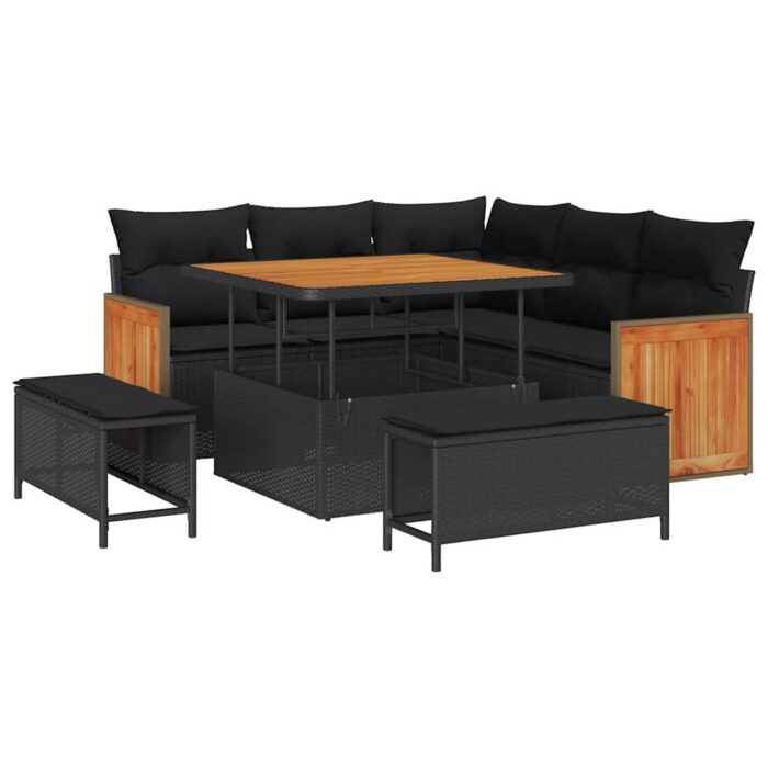 Gartensofa-set mit Kissen 9 pcs Schwarz Poly-Rattan – Bild 2