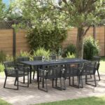 Garten Essgruppe 9 pcs Schwarz Poly-Rattan