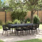 Garten Essgruppe 9 pcs Schwarz Poly-Rattan