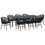 Garten Essgruppe 9 pcs Schwarz Poly-Rattan – Bild 2
