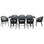 Garten Essgruppe 9 pcs Schwarz Poly-Rattan – Bild 7