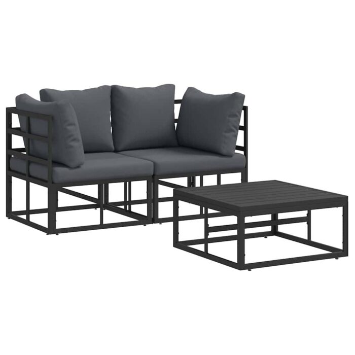 Gartensofa-set 3 pcs Schwarz Metall – Bild 2