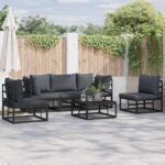 Gartensofa-set mit Kissen 5 pcs Schwarz Aluminium