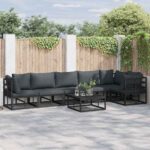 Gartensofa-set mit Kissen 6 pcs Schwarz Aluminium