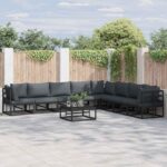 Gartensofa-set mit Kissen 8 pcs Schwarz Aluminium